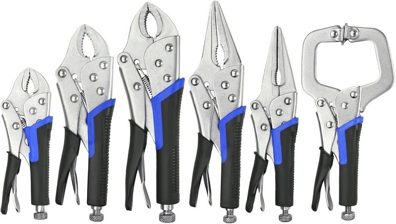 ACOSEA كماشة فايز، مجموعة 6 قطع كماشة فايز 5"/7"/10" كماشة قفل الفك المنحني، مجموعة كماشات أنف إبرة 6-1/2" و 9-1/2" و كماشة C 6" للحام، النجارة، العمل بالمعادن - Image 1